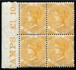 Stamp of Jamaica 1905-11 Wmk Multi CA 4d red-brown, 6d lilac, 6d golden yellow and 2s Venetian red in mint blocks of four