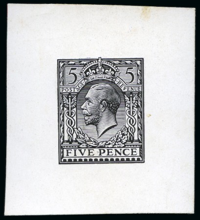 Stamp of Great Britain » King George V » 1912-24 Profile Head Issues 1913 5d Die proof in black on white glazed card (40x45mm)