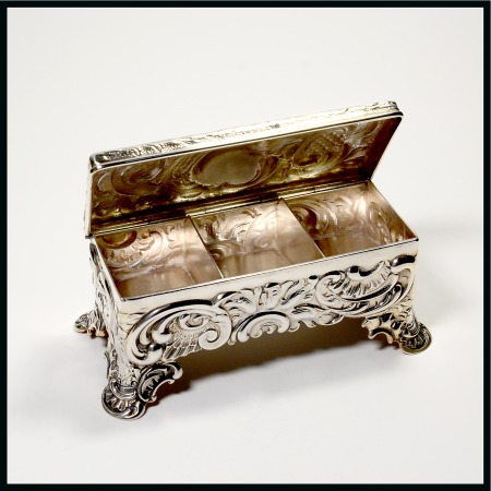 Stamp of Stamp Boxes American Silver Boxes: A very fine sterling silver three compartment box by Howard & Co New York