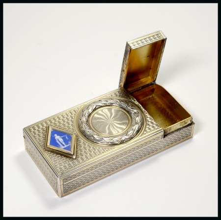 Stamp of Stamp Boxes Continental Boxes: French silver and gilt two compartment stamp and nib box combined by Bointaburet A. Paris