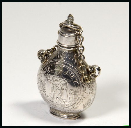 Stamp of Stamp Boxes Small silver scent bottle depicting a cherub on one side and pattern on reverse