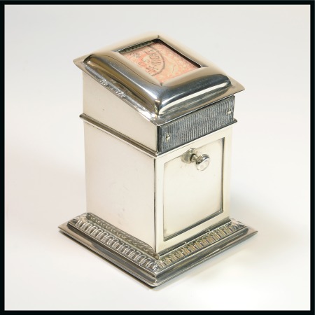 Stamp of Stamp Boxes English Silver Boxes: 1902 London silver novelty stamp and vesta box combined in the form of a lectern
