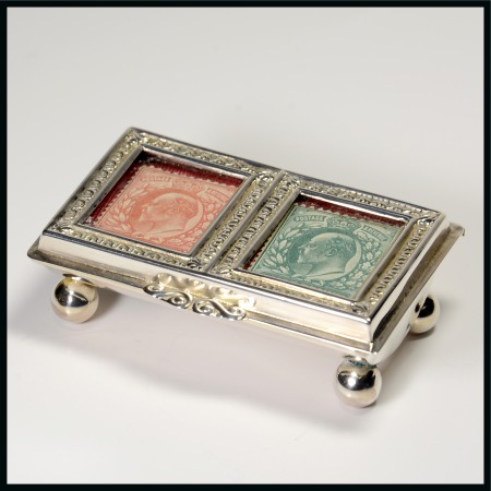 Stamp of Stamp Boxes English Silver Boxes: 1901 Birmingham silver plain trough design mounted on four ball feet by Levi and Salaman