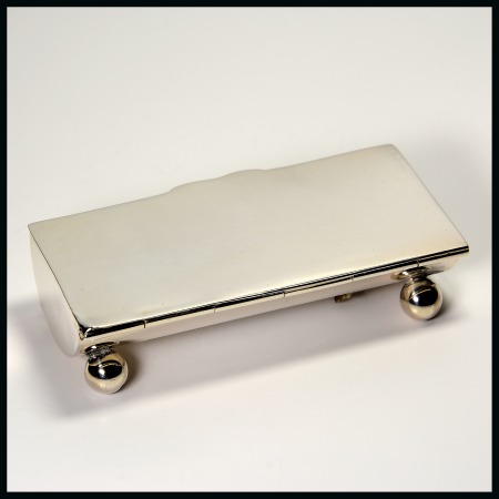 Stamp of Stamp Boxes English Silver Boxes: 1906 Birmingham silver two compartment box in the form of a trough by Samuel M Levi