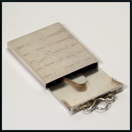 Stamp of Stamp Boxes American Silver Boxes: Small flat case to be worn on a chatelaine showing postal rates