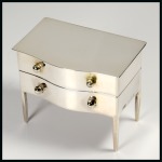 Stamp of Stamp Boxes English Silver Boxes: 1909 Birmingham silver novelty four compartment box in the form of a two drawer chest by A & J Zimmerman