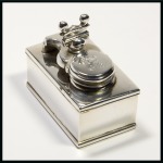 Stamp of Stamp Boxes Ephemera: 1814 London silver travelling ink well with screw cap, with engraved crown over "GH" on lid