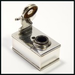 Stamp of Stamp Boxes Ephemera: 1814 London silver travelling ink well with screw cap, with engraved crown over "GH" on lid