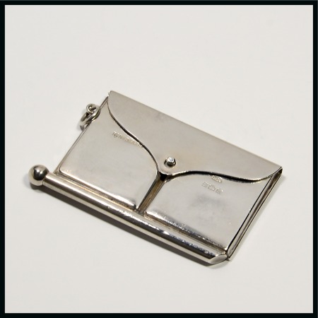 Stamp of Stamp Boxes English Silver Boxes: Birmingham Assay Office 1911, two compartment case and aide memoir combined in the form of an envelope