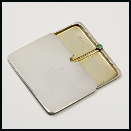 Stamp of Stamp Boxes English Silver Boxes: 1912 Birmingham silver two compartment case by Ahronsberg Brothers