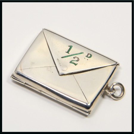 Stamp of Stamp Boxes English Silver Boxes: 1903 Birmingham silver double-sided stamp case in the form of two envelopes back-to-back by Gourdel Vales & Co