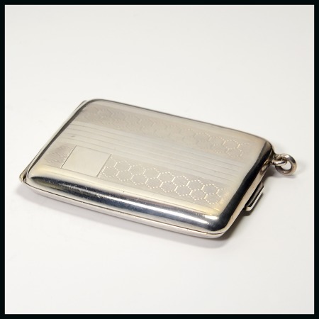 Stamp of Stamp Boxes 1925 Birmingham silver cigarette case by Frederick Field with engraved pattern, fine