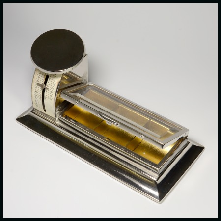 Stamp of Stamp Boxes Miscellaneous Material: Chrome-plated three compartment stamp box and letter scale combined