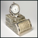 Stamp of Stamp Boxes English Silver Boxes: 1905 Birmingham silver stamp box, inkwell, calendar and pocket watch holder with watch combined