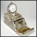 Stamp of Stamp Boxes English Silver Boxes: 1905 Birmingham silver stamp box, inkwell, calendar and pocket watch holder with watch combined