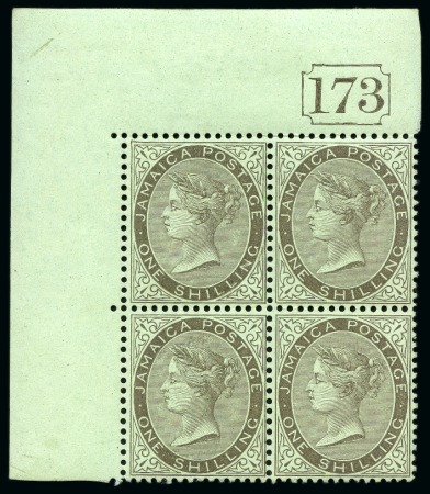 Stamp of Jamaica 1905-11 Wmk Multi CA 1s with "$ for S" variety in mint top left corner marginal block of four with current number "173"