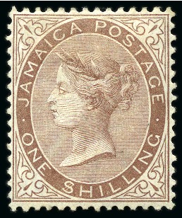 Stamp of Jamaica 1870-83 Wmk CC 1s dull brown with "$ for S" variety, mint hr
