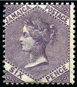 Stamp of Jamaica 1860-70 6d Deep Purple mint large part og