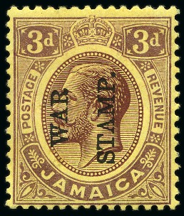 Stamp of Jamaica 1917 "War Stamp" (type 21) 3d with OVERPRINT SIDEWAYS, mint