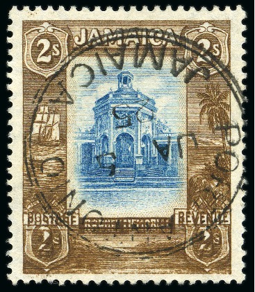Stamp of Jamaica 1921-29 Wmk Script 2s brown & deep green lower third of the frame DOUBLY PRINTED, used