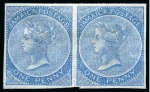 Stamp of Jamaica 1860-70 1d Pale Blue, 2d Rose, 4d Red-Orange, 6d Dull Lilac and 1s Yellow-Brown in imperforate imprimatur horizontal pairs