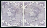 Stamp of Jamaica 1860-70 1d Pale Blue, 2d Rose, 4d Red-Orange, 6d Dull Lilac and 1s Yellow-Brown in imperforate imprimatur horizontal pairs