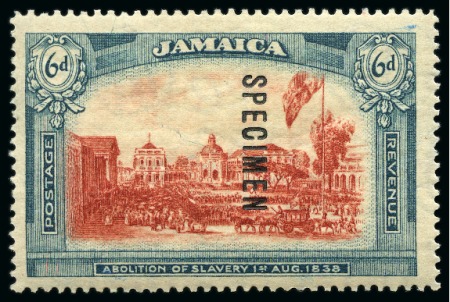 Stamp of Jamaica 1921 Wmk Scirpt CA unissued 6d red & dull blue-green with SPECIMEN overprint