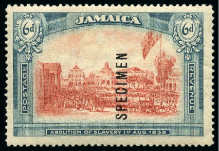 Stamp of Jamaica 1921 Wmk Multi CA unissued 6d red & dull blue-green with SPECIMEN overprint (reading upwards)