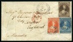 Stamp of New Zealand 1863 Envelope to England franked with 1862 1d vermilion, 2d deep blue pl.1 and 6d black-brown