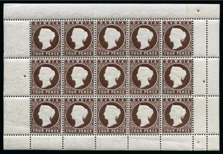 Stamp of Gambia 1886-93 Wmk CA (sideways) group of sheetlets of 15, 1/2d to 1s (11)