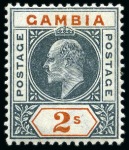 Stamp of Gambia 1902-05 Wmk CA 3d and 2s with DENTED FRAME variety, mint