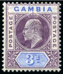 Stamp of Gambia 1902-05 Wmk CA 3d and 2s with DENTED FRAME variety, mint