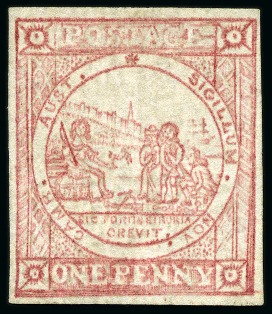 Stamp of Australia » New South Wales 1850 1d Pale Red on hard bluish paper, plate I, worn impression, unused without gum
