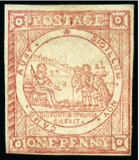 Stamp of Australia » New South Wales 1850 1d Pale Red on hard bluish paper, plate I, worn impression, position 21, unused with part original gum