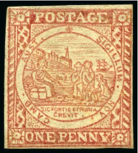 Stamp of Australia » New South Wales 1850 1d Red plate II, intermediate impression on hard wove paper, position 20, close to clear margins, cleaned manuscript cancel