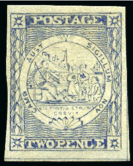 Stamp of Australia » New South Wales 1851 2d Ultramarine on hard greyish wove paper, plate V, clear impression, position 11, unused with large part original gum