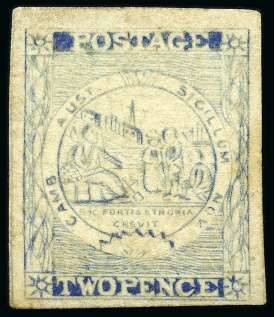 Stamp of Australia » New South Wales 1851 2d Ultramarine on stout yellowish vertically laid paper, plate IV, worn impression, position 8, unused without gum