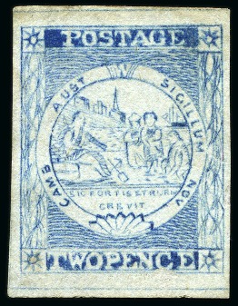 Stamp of Australia » New South Wales 1851 2d Bright Blue on hard bluish grey wove paper, plate IV, position 10, unused without gum