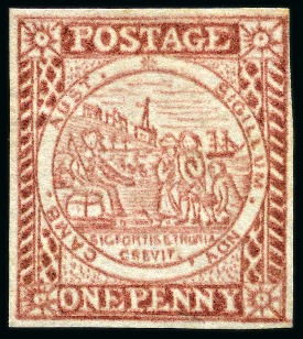 Stamp of Australia » New South Wales 1850 1d Dull Carmine on hard greyish or bluish paper, plate I re-engraved with clouds, position 13, unused without gum