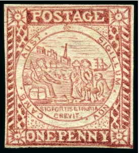 Stamp of Australia » New South Wales 1850 1d Dull Carmine on hard toned white or yellowish paper, plate II, unused with large part original gum