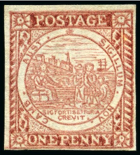 Stamp of Australia » New South Wales 1850 1d Brownish Red on hard greyish or bluish paper, plate II, position 18, unused with large part original gum