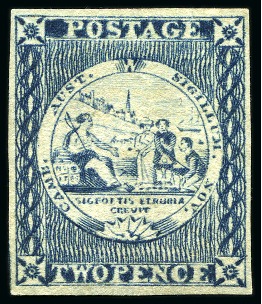 Stamp of Australia » New South Wales 1850 2d Deep Blue, plate I, clear sharp early impression, unused without gum