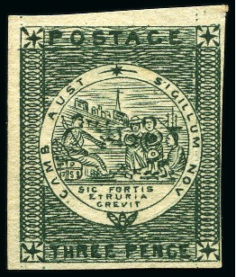 Stamp of Australia » New South Wales 1850 3d Deep Myrtle-Green plate proof on thin card