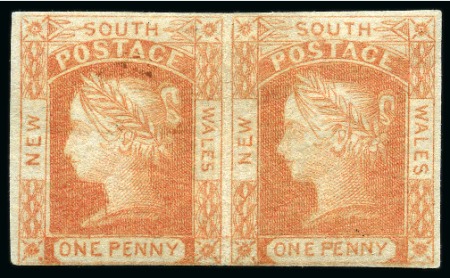Stamp of Australia » New South Wales 1851-52 1d Pale Carmine on bluish medium wove paper, unused pair with part original gum