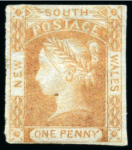 Stamp of Australia » New South Wales 1851-52 1d Vermilion on bluish medium wove paper, unused with part original gum