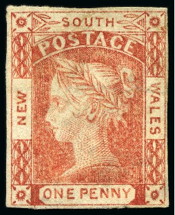Stamp of Australia » New South Wales 1851-52 1d Brick-Red on bluish medium wove paper, unused without gum