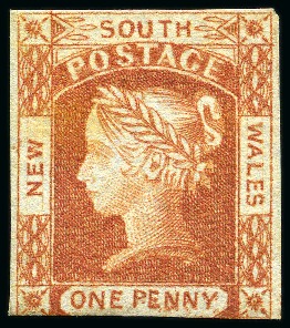 Stamp of Australia » New South Wales 1851-52 1d Orange-Brown on thick vertically laid bluish paper, unused without gum