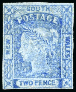 Stamp of Australia » New South Wales 1851-52 2d Ultramarine on blue wove medium paper, plate I, worn impression, unused without gum