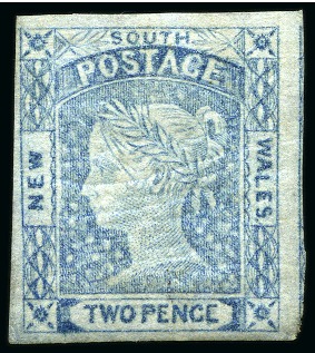 Stamp of Australia » New South Wales 1851-52 2d Prussian Blue on blue wove medium paper, plate I, worn impression, unused with part original gum