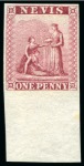Stamp of St. Kitts-Nevis » Nevis 1861 Imperf. colour trials of the 1d, 4d, 6d and 1s in lower marginal singles on unwatermarked paper